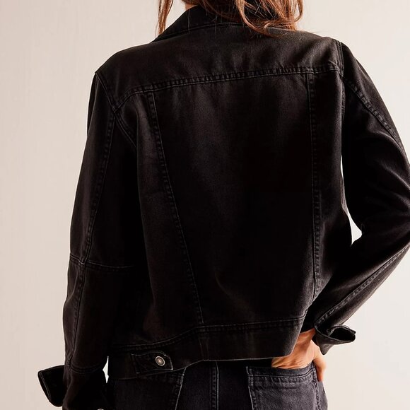 Free People Rumors Denim Jacket in Black Size Large Gently Used Boho - Picture 3 of 8